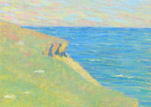 Meteyard's Second Cliff. Bright sunny day. Simple subject - a grassy hill beneath which the sea unfolds