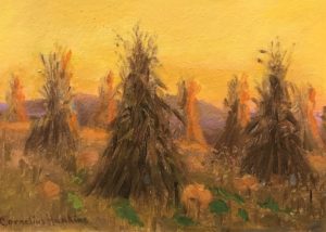 Cornelius Hankins's Landscape with Haystacks. Tennessee landscape with haystacks before a yellow sky